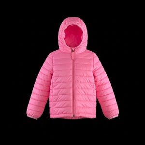 Amazon Essentials Girls Neon Pink Hooded Puffer Jacket. Size XS 4/5